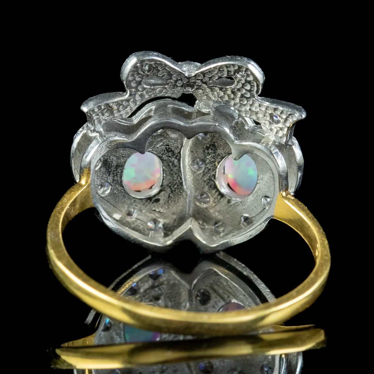 Edwardian Style Opal Cz Double Heart Ring