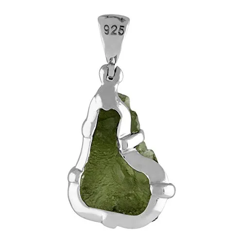 Starborn Moldavite Natural 10-15 carat Raw Healingstone 925 Sterling Silver Pendant