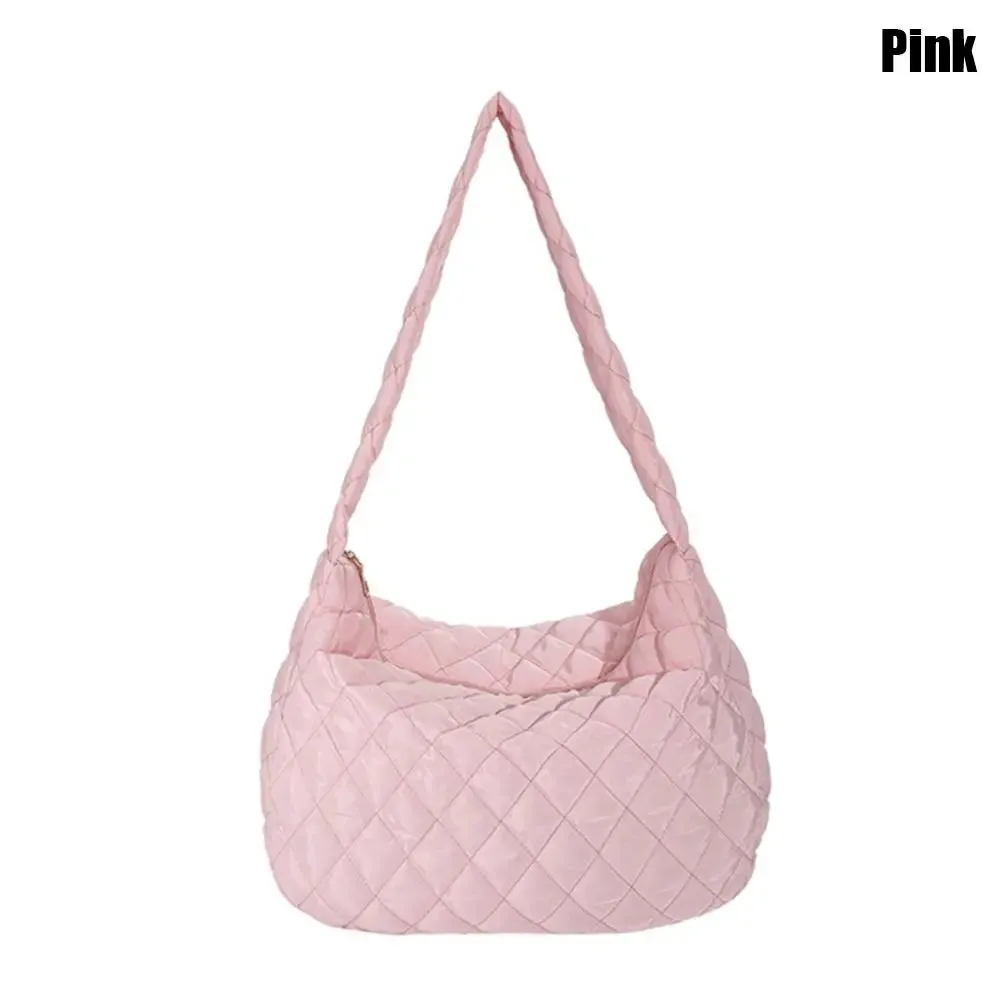 Women Large Capacity Quilted Tote Bag Winter Warm Lightweight Down Cotton Padded Plaid Shoulder Bags Underarm Bags Puffy Handbag